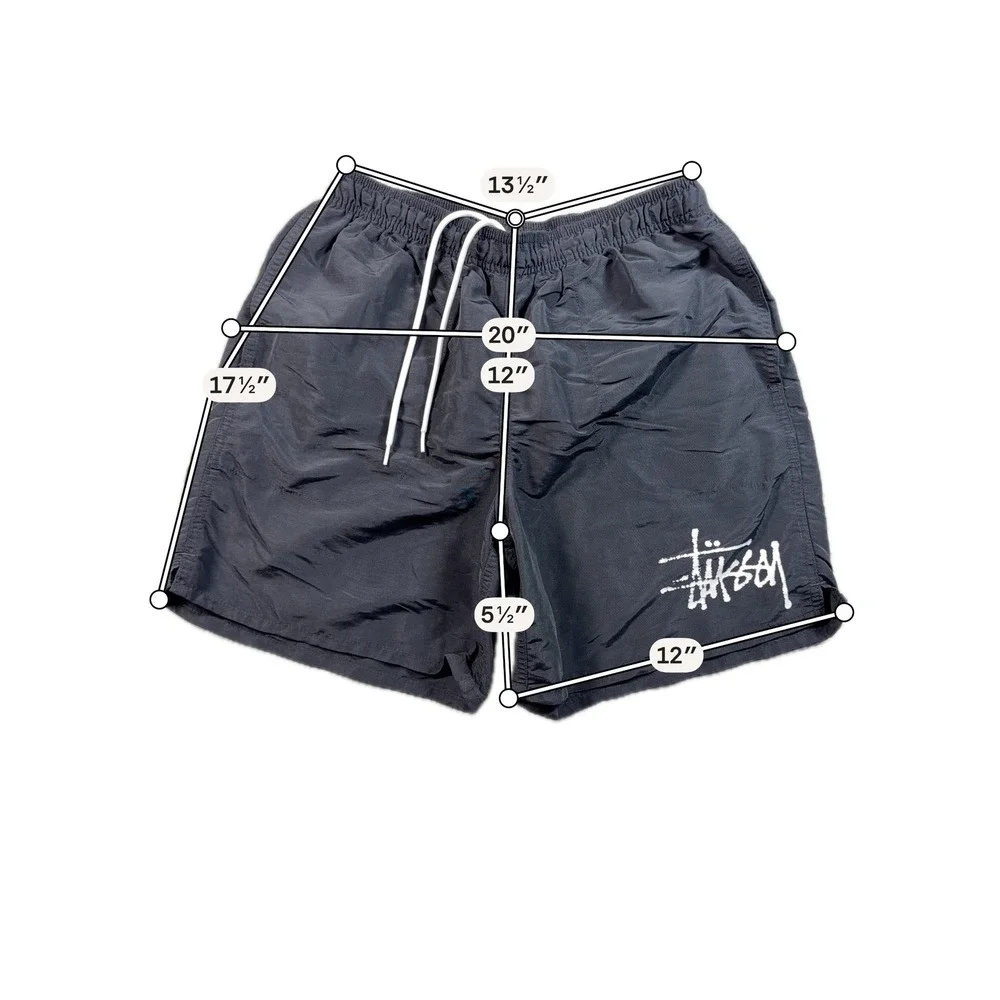 Stussy Big Basic Water Shorts Mens Small Black Nylon Swim Trunks Summer
